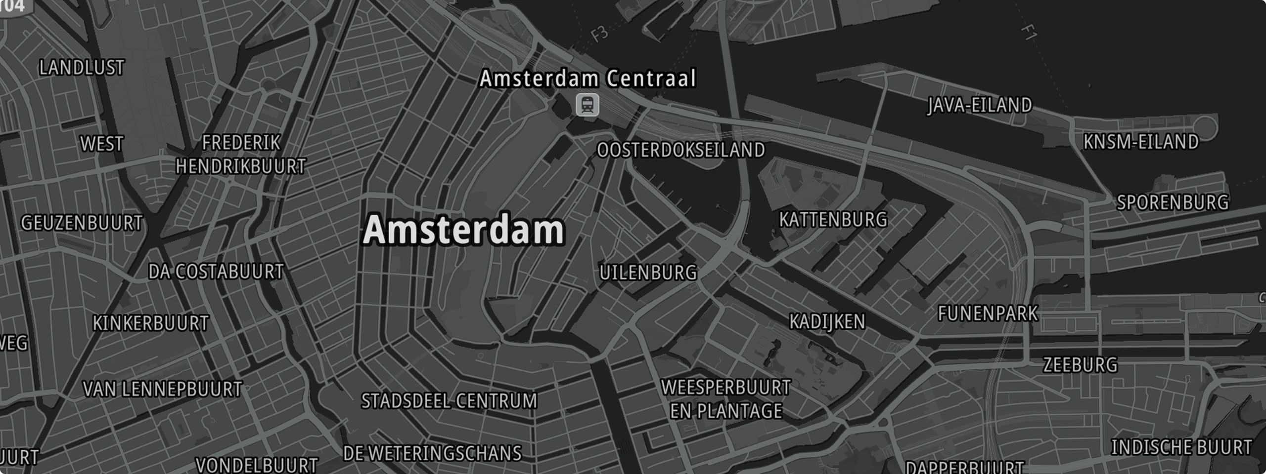 Google-kaart van Amsterdam met wegen in zwart-wit.